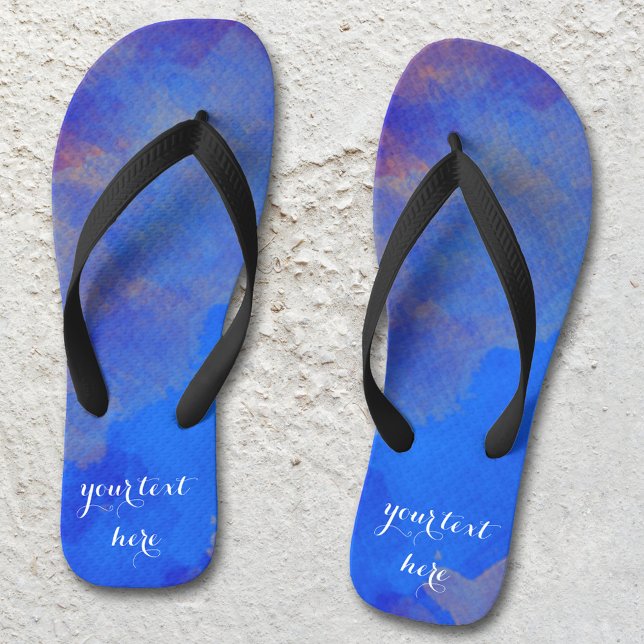 Indigo Blue Lavender Abstract Watercolor Flip Flops (Flip flops featuring a lavender blue and purple original watercolor painting)