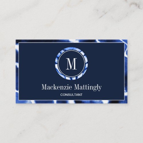 Indigo Blue Marble Agate Professional Monogram Business Card