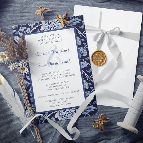Indigo Blue Meadow Wildflowers Wedding Invitation