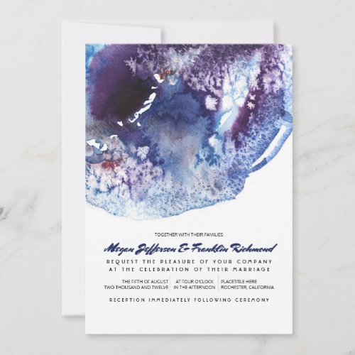 Indigo Blue Modern Watercolor Wedding Invitation - Modern watercolor wedding invitation with indigo blues and purple agata crystals splash. --- All design elements created by Jinaiji --------------------------------------- DESIGN YOUR OWN INVITATION: ------------------------------------------------
1. Just hit the “CUSTOMIZE IT” button and you will be able to change the font type, color, and size, along with a number of other things. 2. Before you click "Done", make sure the image is sized properly. Use the "Fill" or "Fit" buttons to fill the entire design area and ensure that you do not have any blank borders  3. See all products collection below