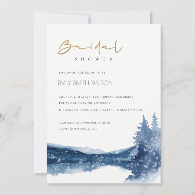 INDIGO BLUE MOUNTAIN LAKE BRIDAL SHOWER INVITE (Front)