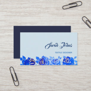 Indigo Blue Neon Rose in Midnight Business Card