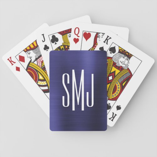 Indigo Blue Ombre Foil Three Letter Monogram Poker Cards