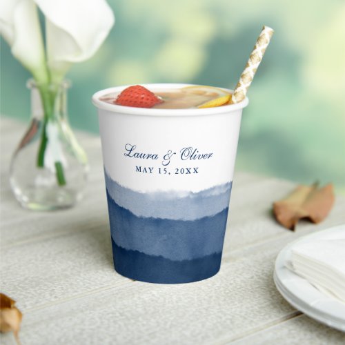 Indigo Blue Ombre Watercolor Wedding  Shower   Paper Cups