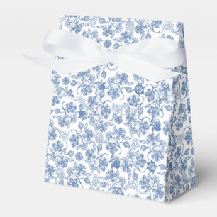 Indigo Blue on White Ethnic Floral Tent Favor Box