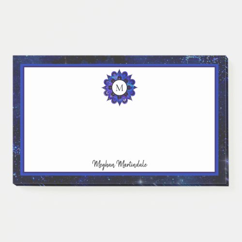 Indigo Blue Outer Space Galaxy Mandala Monogram  Post_it Notes
