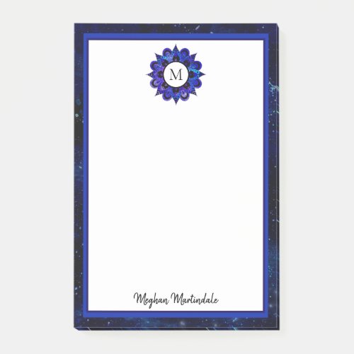 Indigo Blue Outer Space Galaxy Mandala Monogram Post_it Notes