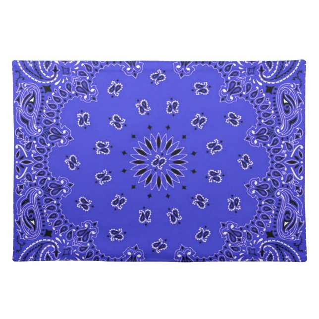 Indigo Blue Paisley Western Bandana Scarf Print Cloth Placemat (Front)
