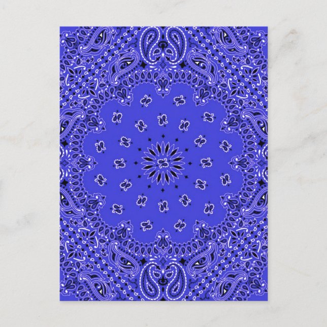 Indigo Blue Paisley Western Bandana Scarf Print Postcard (Front)