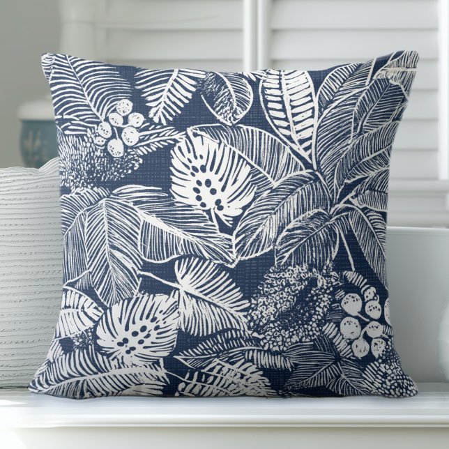 Indigo Blue Palm Leaf Throw Pillow (Creator Uploaded)