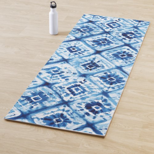 Indigo Blue Pattern Shibori Tie Dye Abstract Yoga Mat