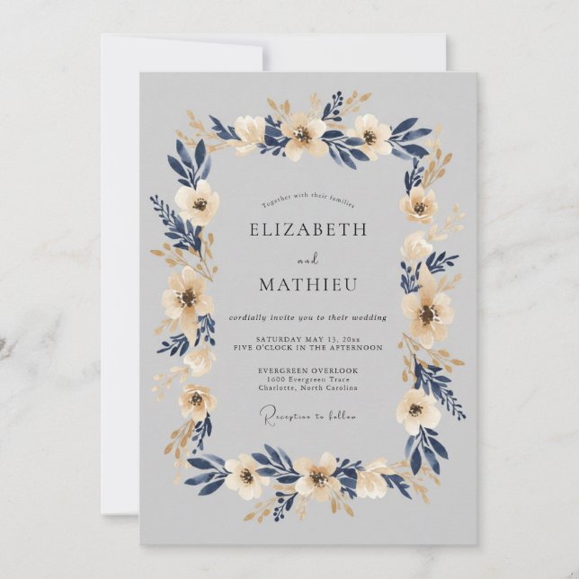 Indigo Blue Polished Winter Wedding Invitation (Front)
