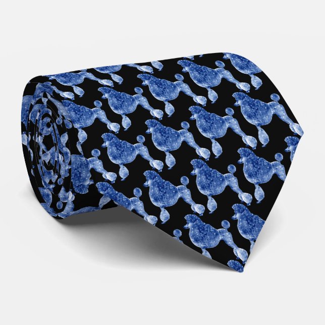 Indigo Blue Posh Poodle Black Neck Tie (Rolled)