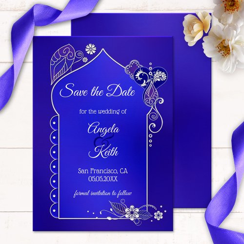 Indigo Blue Purple Henna Save the Date Card