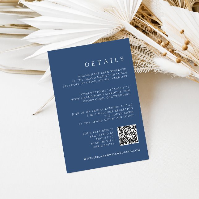 Indigo Blue QR Code RSVP & Wedding Details Enclosure Card (Creator Uploaded)