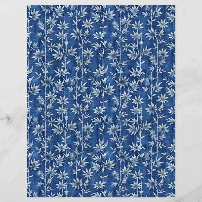 Indigo blue shibori floral pattern scrapbook paper (Front)