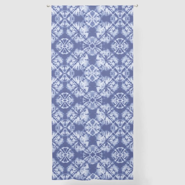 Indigo Blue Shibori Pattern Tie Dye Sheer Curtains (Front)