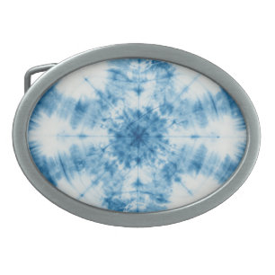 Indigo Blue Shibori Tie Dye Pattern Belt Buckle