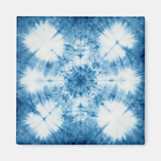 Indigo Blue Shibori Tie Dye Pattern Magnet (Front)