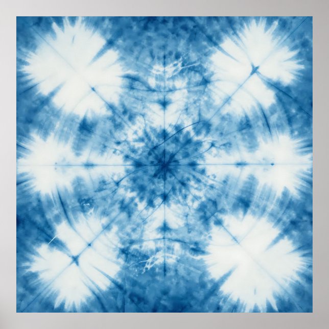 Indigo Blue Shibori Tie Dye Pattern Poster (Front)