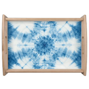 Indigo Blue Shibori Tie Dye Pattern Serving Tray