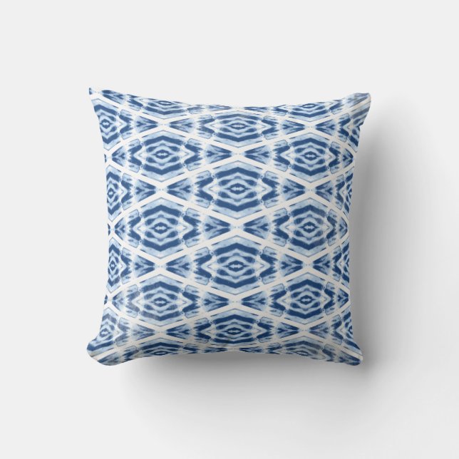 Indigo Blue Shibori Tie Dye Pattern Throw Pillow (Front)