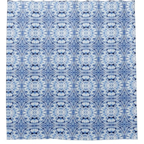 Indigo Blue Shibori Tie Dye Pattern Watercolor Shower Curtain