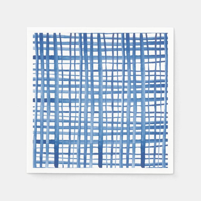 Indigo blue Shibori watercolor loose grid pattern Napkins (Front)