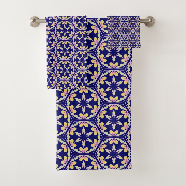 Indigo Blue Spanish Mediterranean Tile Pattern Bath Towel Set Zazzle