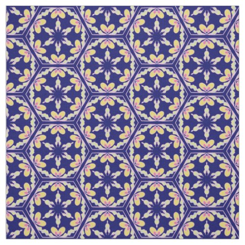 Indigo Blue Spanish Mediterranean tile pattern Fabric