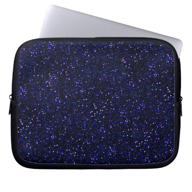 Indigo Blue Starry Midnight Glitter Laptop Sleeve (Front)