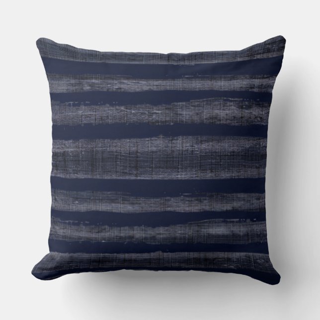 Indigo Blue Stripes Nautical Throw Pillow (Front)