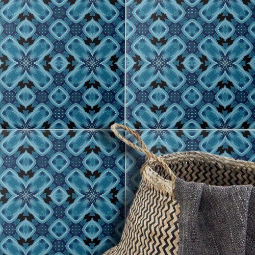 Indigo Blue Symmetrical Mosaic Geometric Pattern Ceramic Tile
