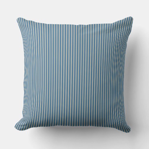 Indigo Blue Ticking Stripe Throw Pillow