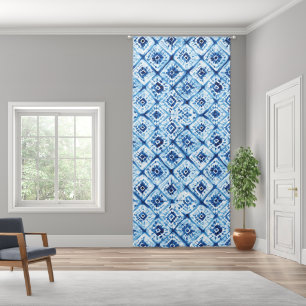 Indigo Blue Tie Dye Elegant Geometric Pattern Blackout Curtains