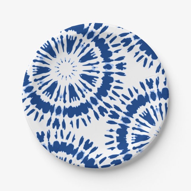 Indigo Blue Tie Dye Paper Plates (Front)