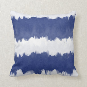 Indigo Blue Tie Dye Shibori Stripe Throw Pillow