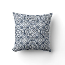 Indigo Blue Tile Pattern Pillow