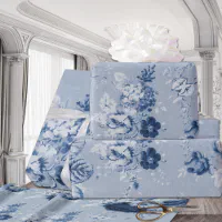 Vintage Blue and White Floral Pattern Wrapping Paper