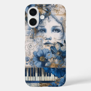 Indigo Blue Vintage Abstract Art Collage iPhone 16 Case