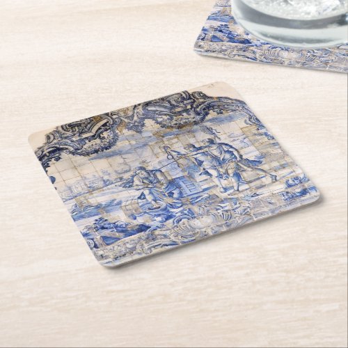 Indigo Blue Vintage Azulejo Antique Shabby Chic  Square Paper Coaster