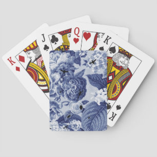 Indigo Blue Vintage Botanical Floral Toile & Bees Poker Cards