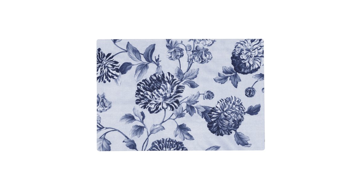 Indigo Blue Vintage Botanical Floral Toile Placemat Zazzle