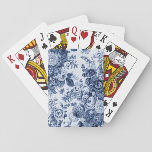 Indigo Blue Vintage Floral Toile Fabric No3 Poker Cards