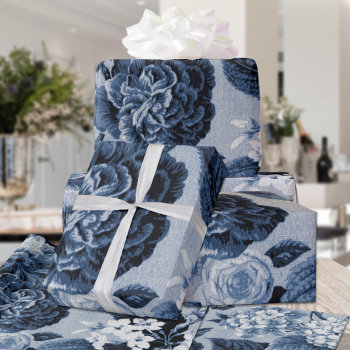Indigo Blue Vintage Floral Toile Matte Finish Wrapping Paper by LeonOziel at Zazzle