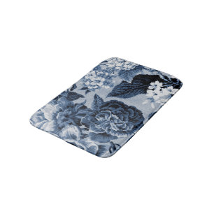 Indigo Blue Vintage Floral Toile No.1 Bathroom Mat