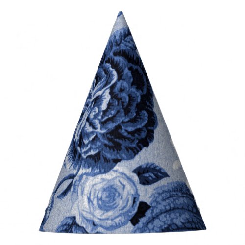 Indigo Blue Vintage Floral Toile No1 Party Hat