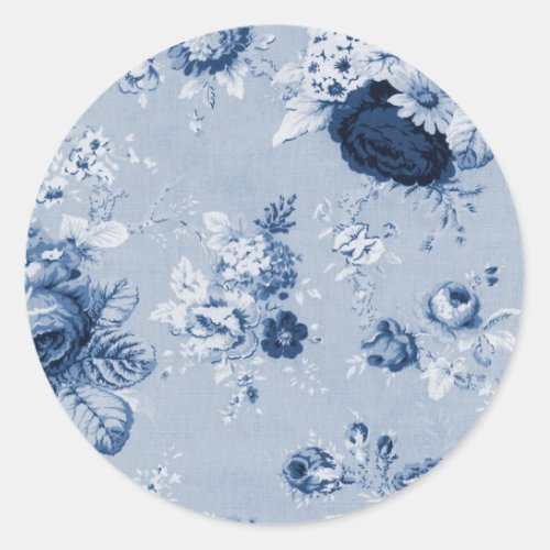 Indigo Blue Vintage Floral Toile No4 Classic Round Sticker