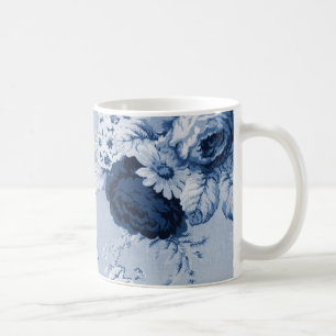 Indigo Blue Vintage Floral Toile No.4 Coffee Mug