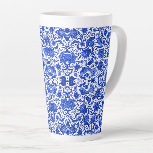 INDIGO BLUE VINTAGE TROPICAL FOLK ART LATE MUG